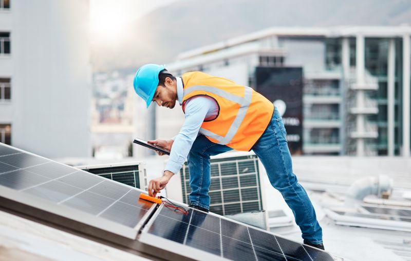 Technicians Inspecting Solar Panels